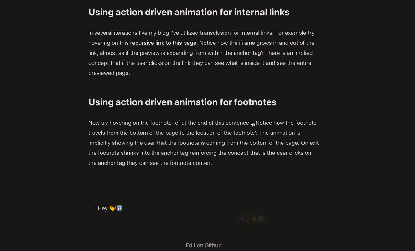 example footnote animation displaying a footnote preview translating up to and shrinking into the anchor link